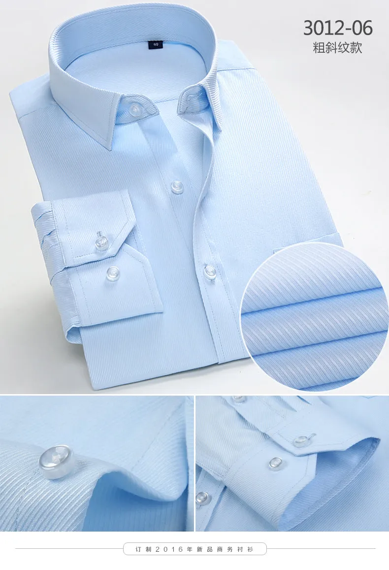 Mens Dress Shirt Long Sleeve Casual Pure Color Business Stand Collar