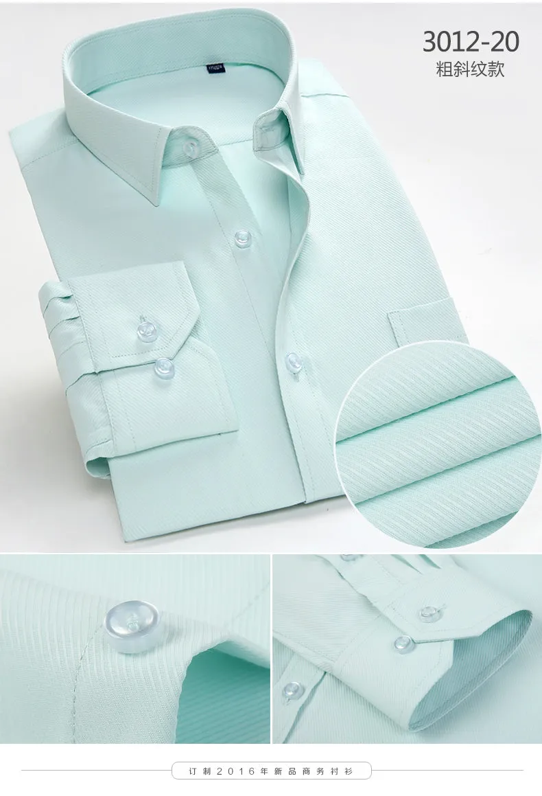 Mens Dress Shirt Long Sleeve Casual Pure Color Business Stand Collar