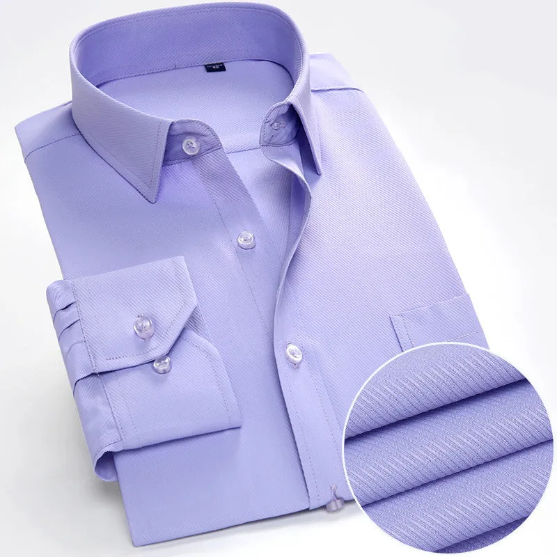 Mens Dress Shirt Long Sleeve Casual Pure Color Business Stand Collar