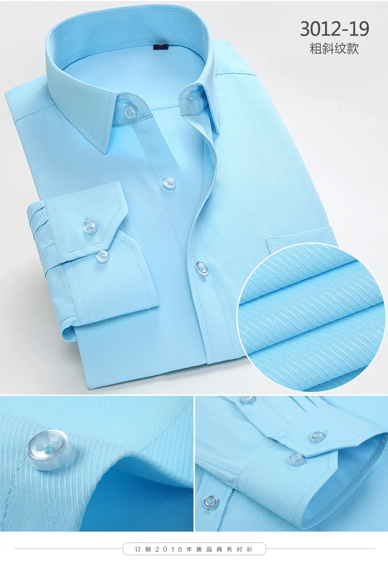 Mens Dress Shirt Long Sleeve Casual Pure Color Business Stand Collar