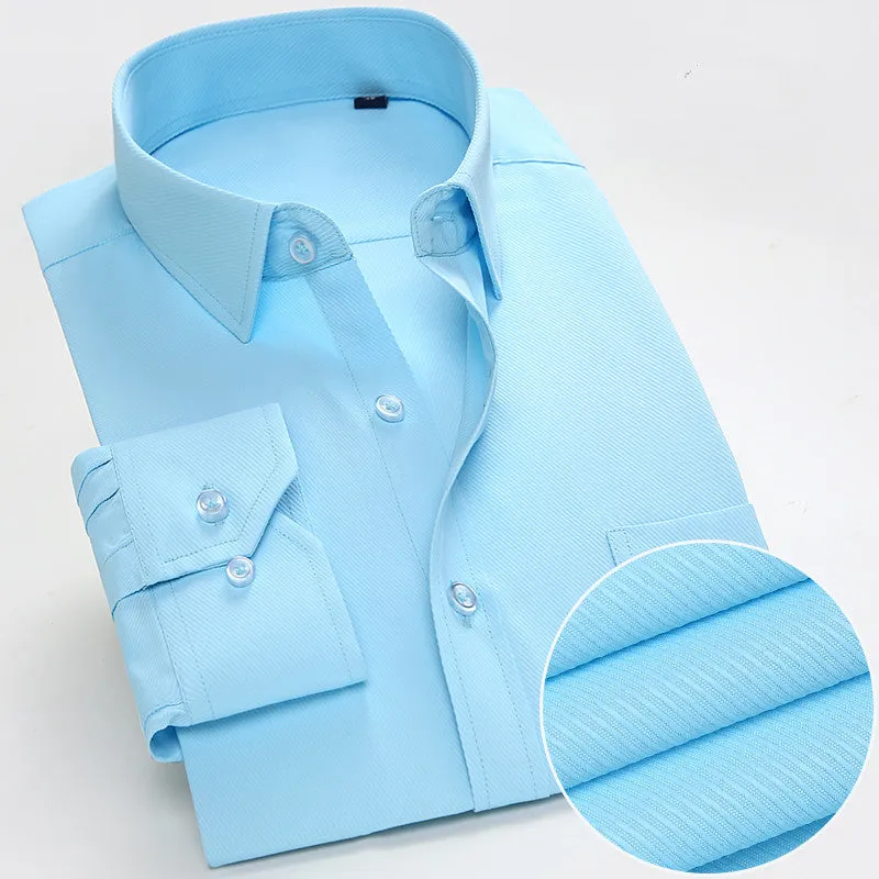 Mens Dress Shirt Long Sleeve Casual Pure Color Business Stand Collar