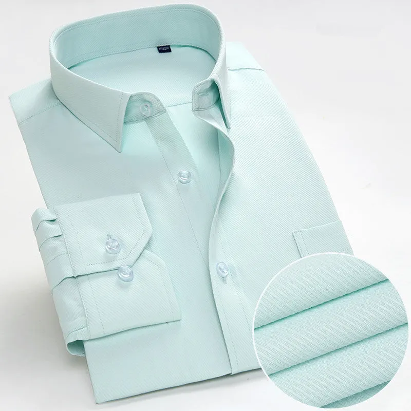 Mens Dress Shirt Long Sleeve Casual Pure Color Business Stand Collar