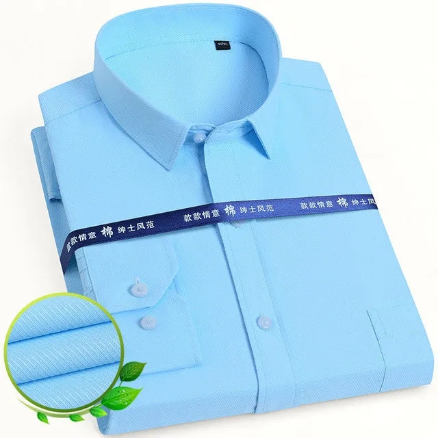 Mens Dress Shirt Long Sleeve Casual Pure Color Business Stand Collar