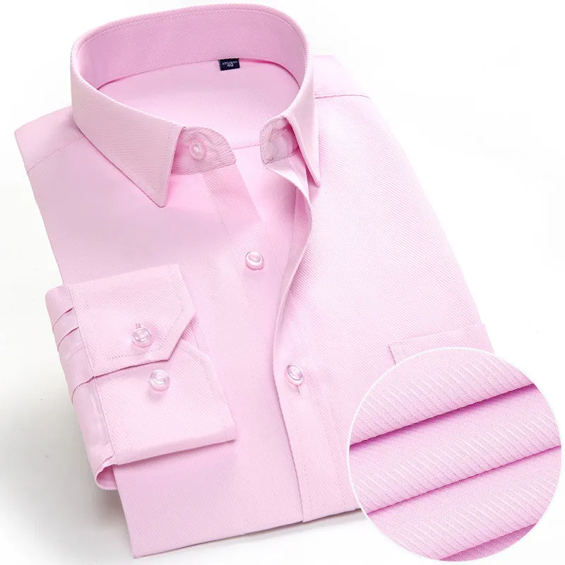 Mens Dress Shirt Long Sleeve Casual Pure Color Business Stand Collar