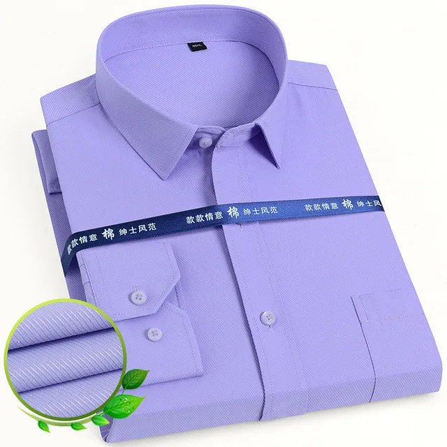 Mens Dress Shirt Long Sleeve Casual Pure Color Business Stand Collar