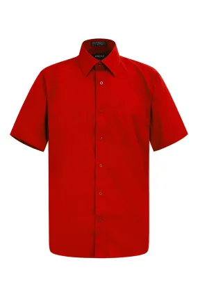 Men's Regular Fit Short Sleeve Solid Color Dress Shirts (Red)