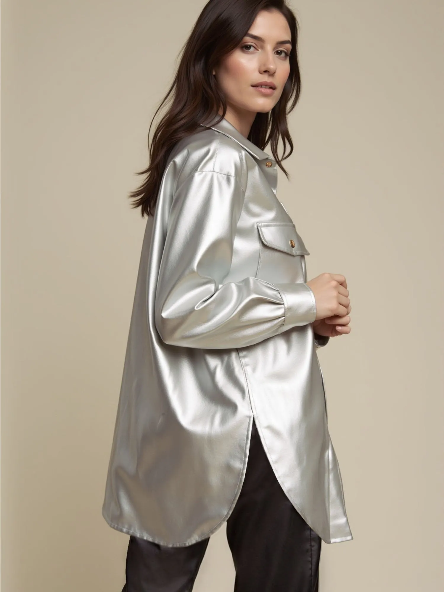 Metallic Button-Down Top