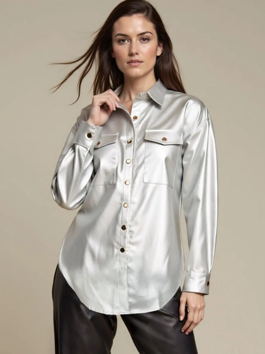 Metallic Button-Down Top