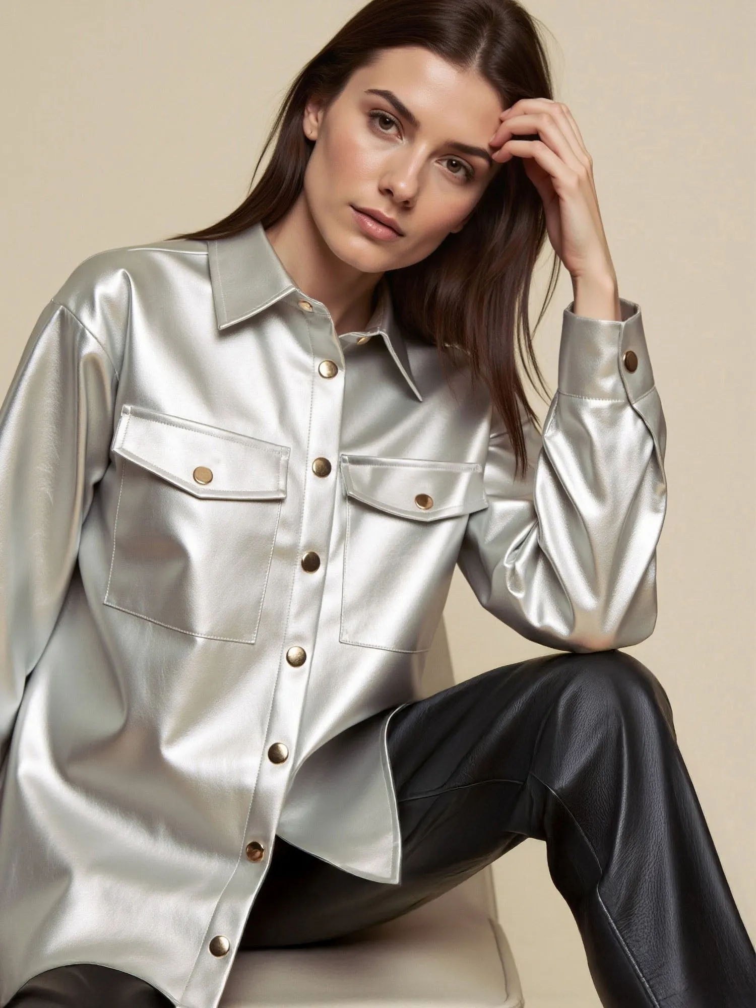 Metallic Button-Down Top