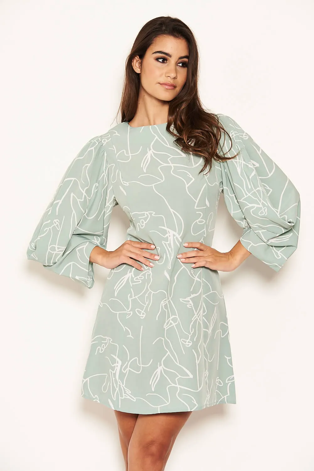 Mint Abstract Batwing Shift Dress