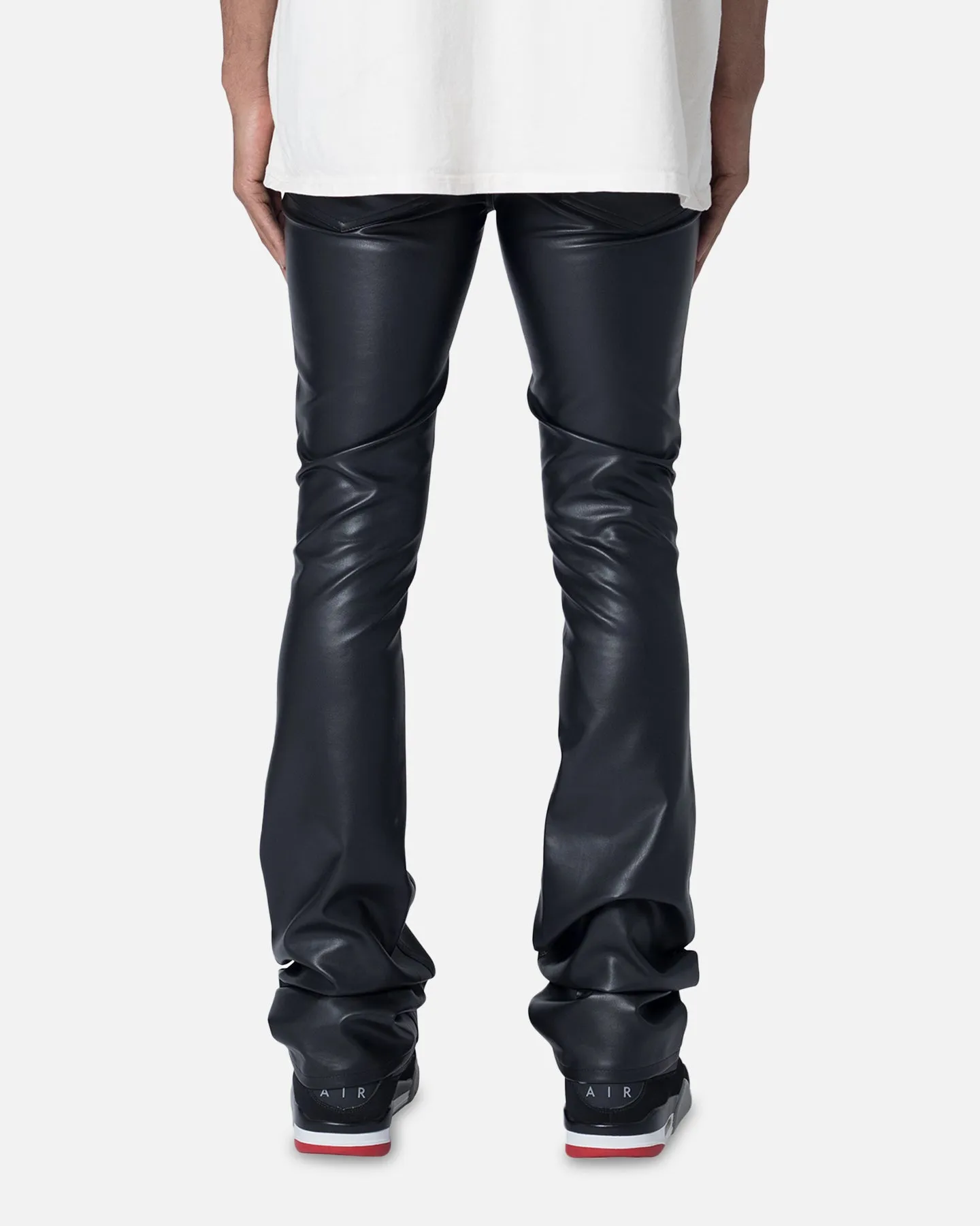 MNML X533 Leather Skinny Flare Pants Black