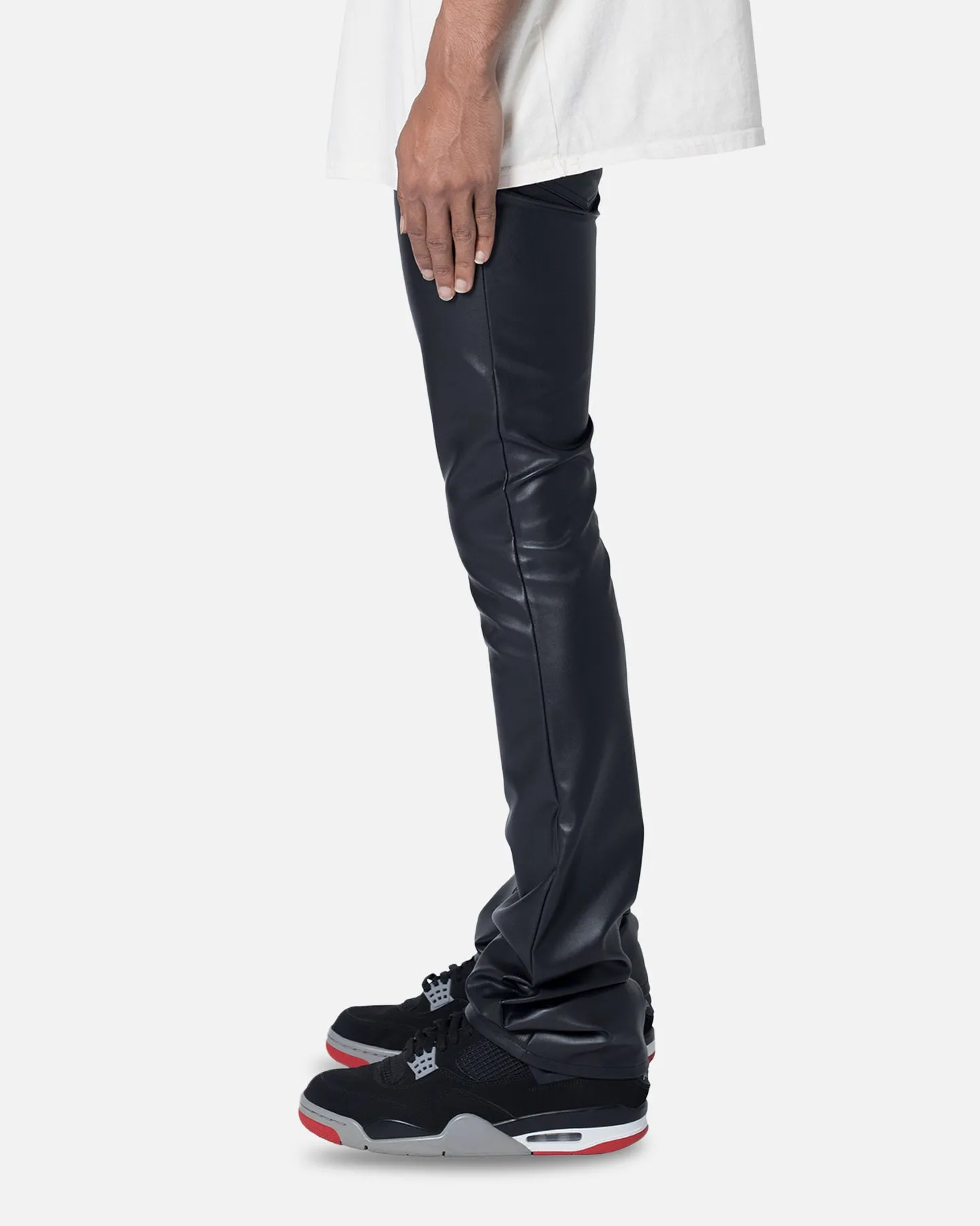 MNML X533 Leather Skinny Flare Pants Black