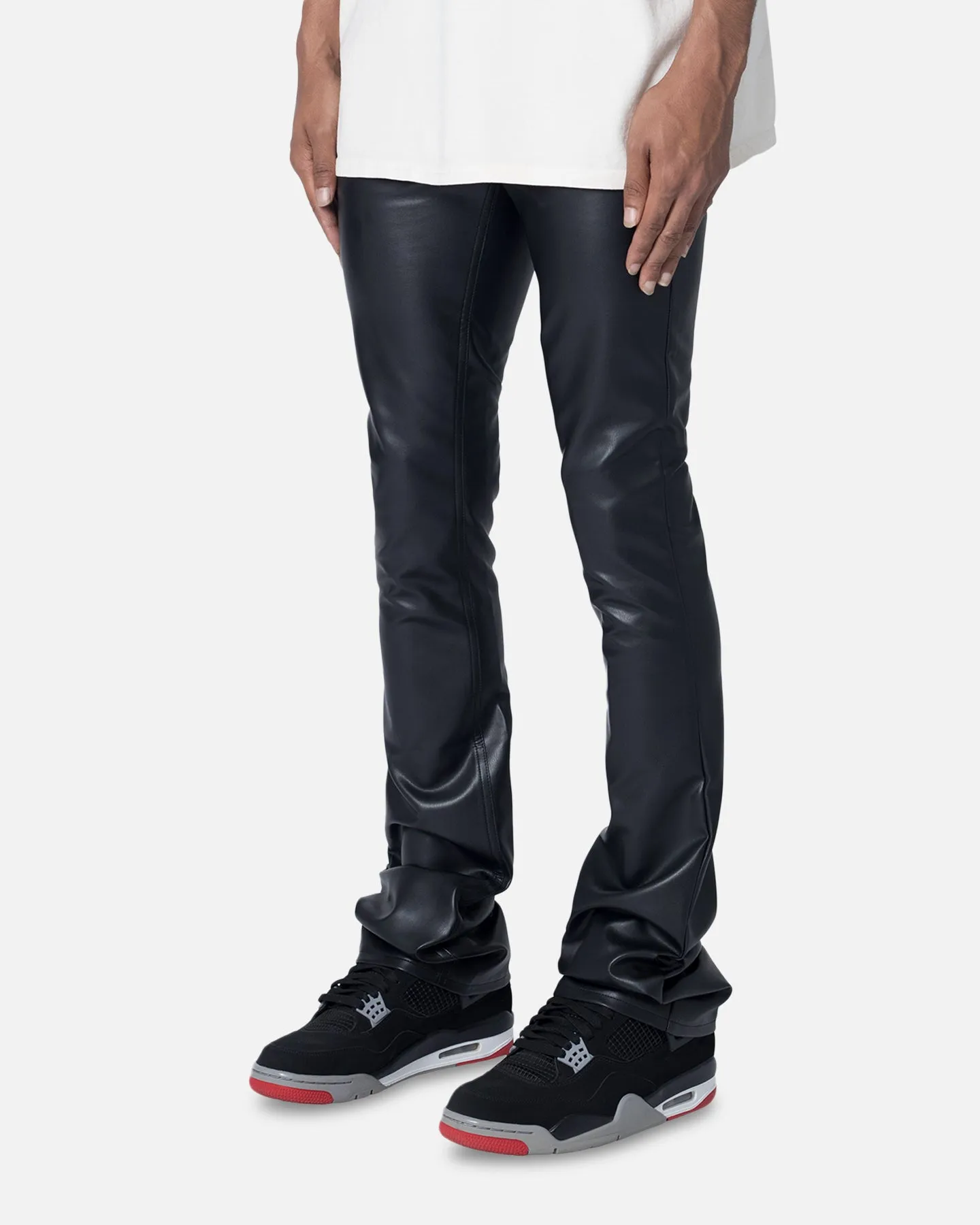 MNML X533 Leather Skinny Flare Pants Black