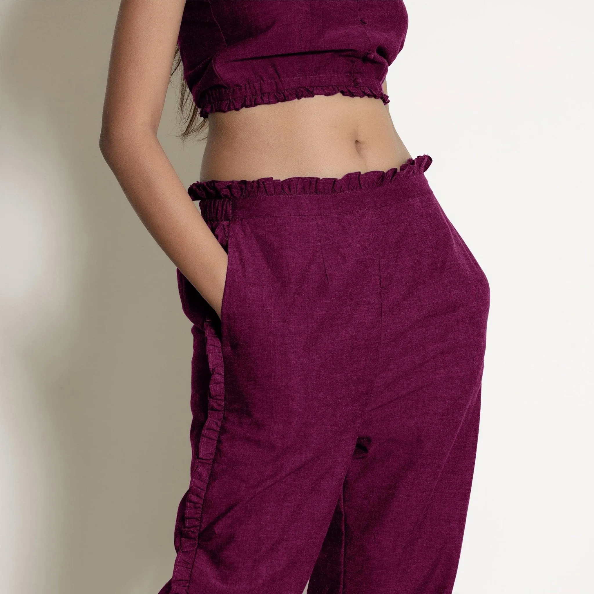 Mulberry Frilled Warm Cotton Paperbag Pant