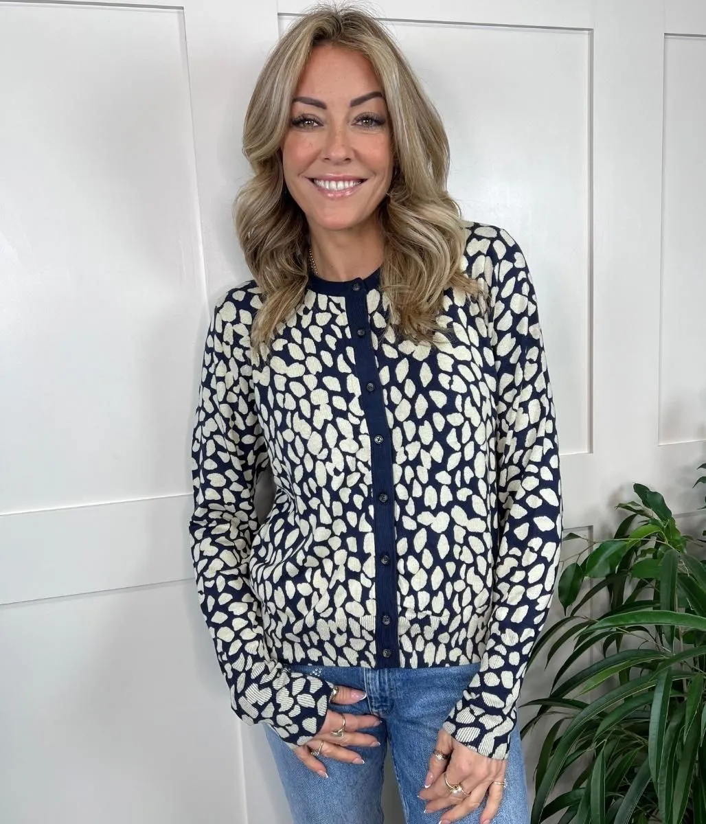 Navy Animal Print Classic Cardigan