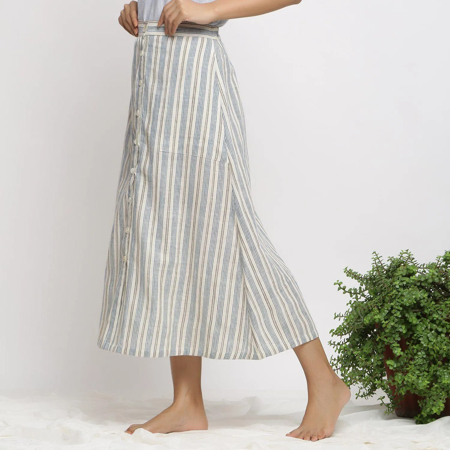 Off-White Handspun Cotton Elasticated Button-Down Maxi Skirt