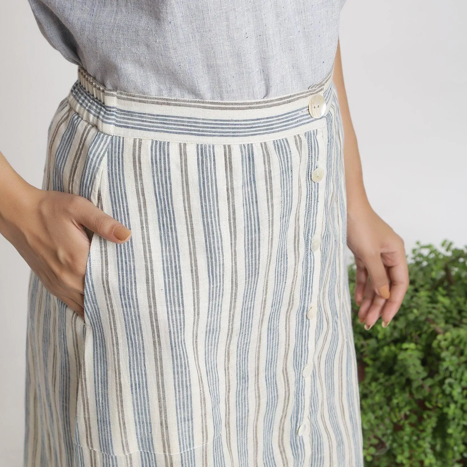 Off-White Handspun Cotton Elasticated Button-Down Maxi Skirt