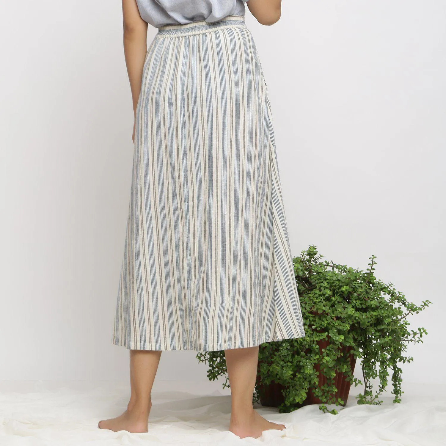 Off-White Handspun Cotton Elasticated Button-Down Maxi Skirt