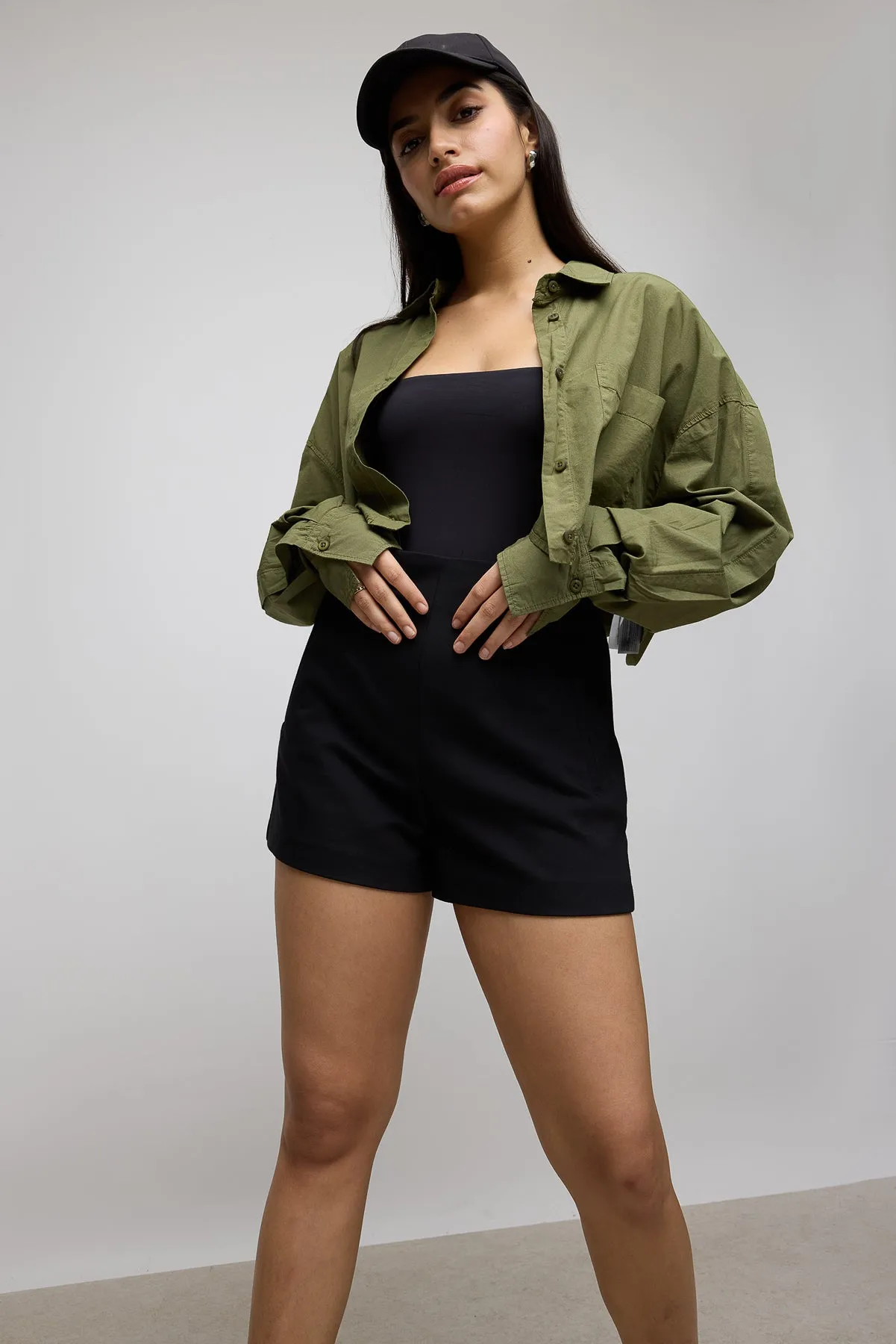 Olive Green Cropped Cotton Shirt