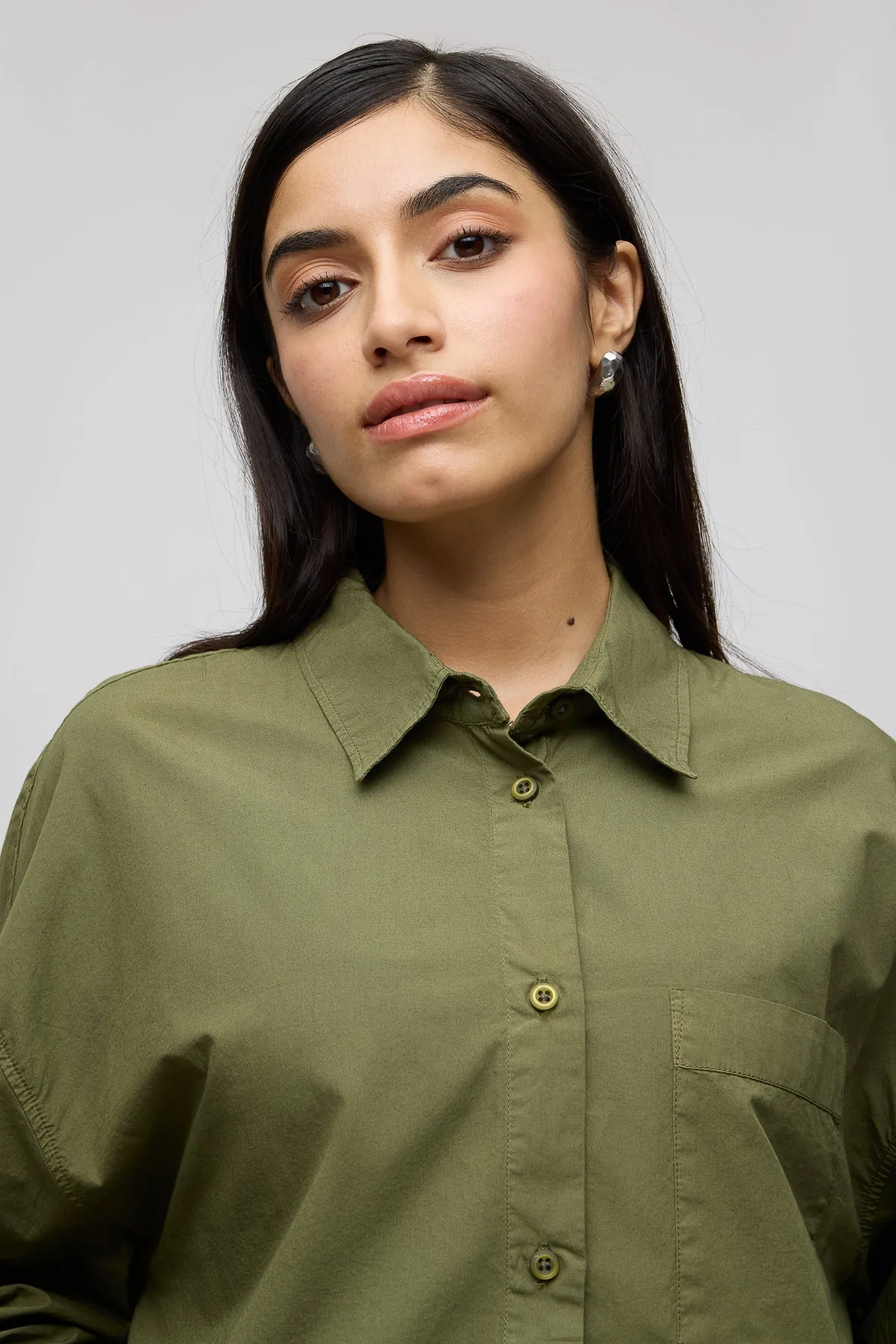 Olive Green Cropped Cotton Shirt