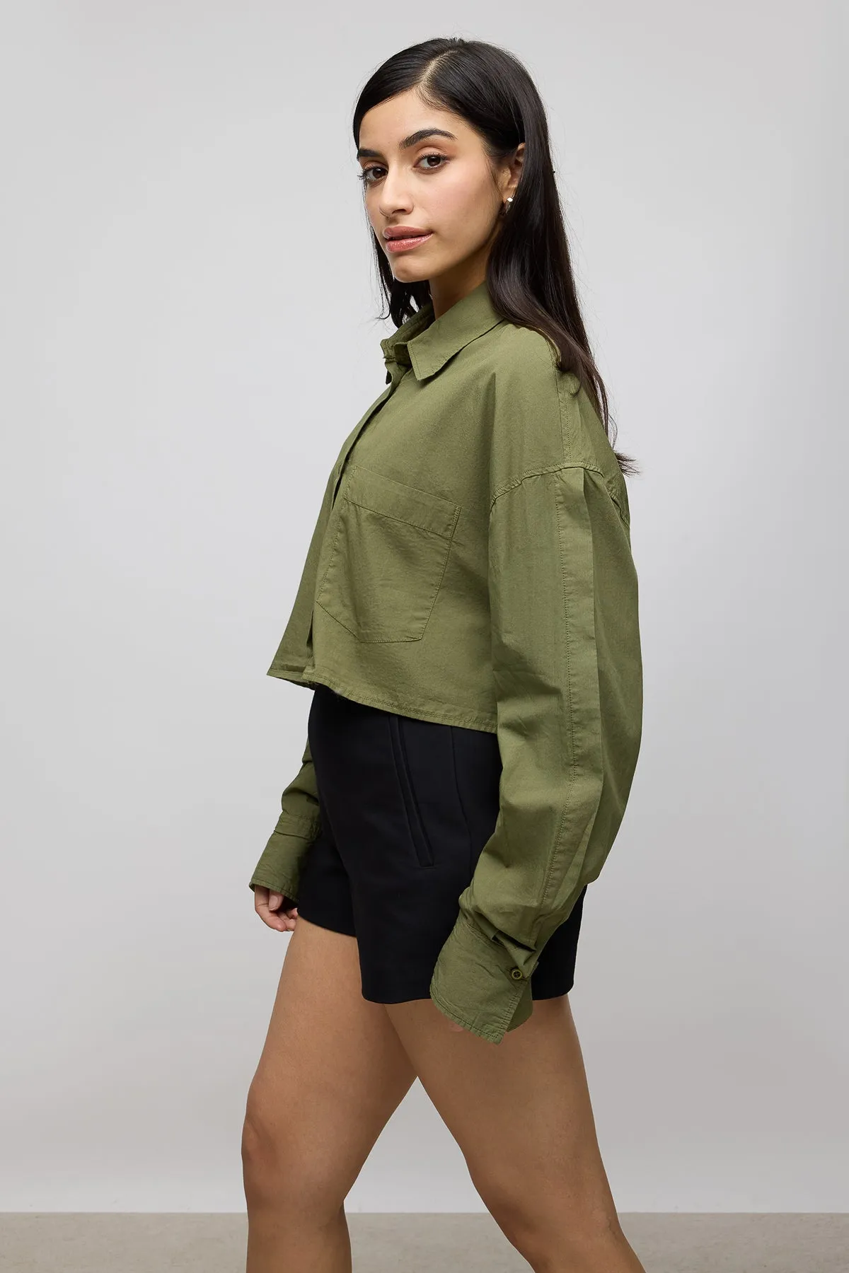 Olive Green Cropped Cotton Shirt