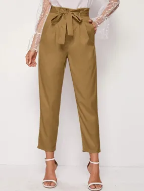 Paperbag Waist Self Belted Slant Pocket Tailored Pants