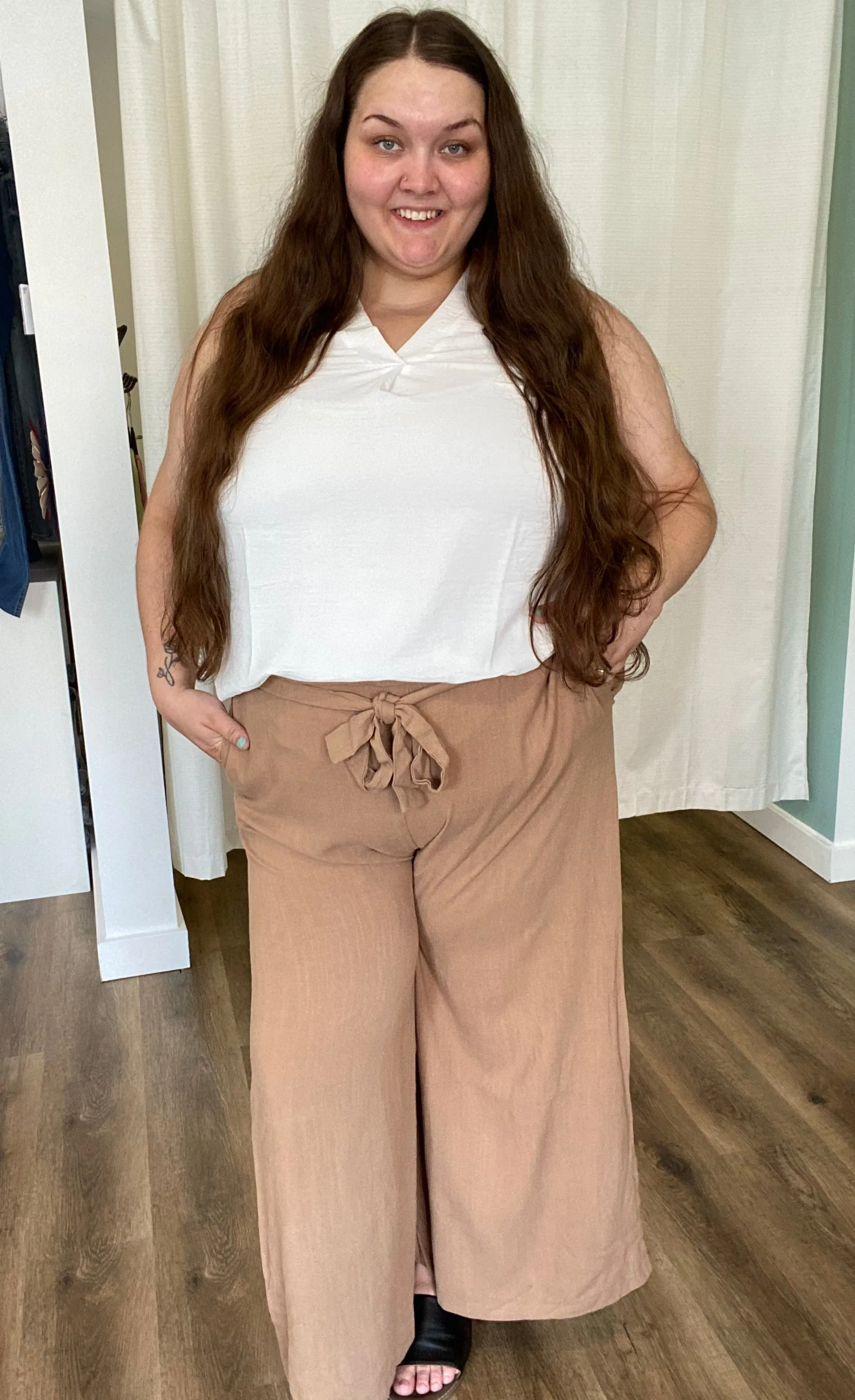 Paperbag Waist Wide-leg Pants - Mocha