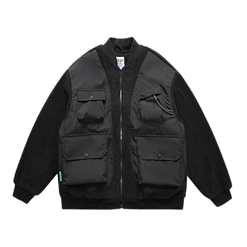 Polar fleece mixed fabric bomber jacket