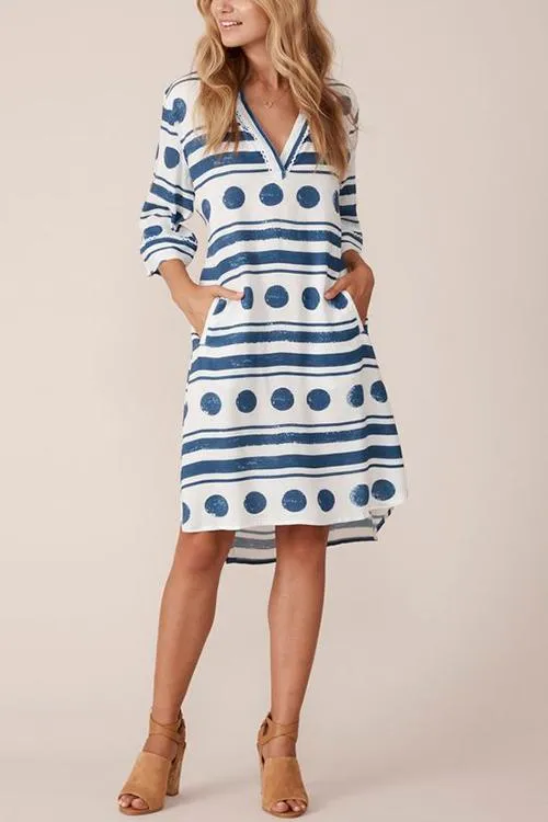 Polka Dot Tunic V Neck Shift Dress