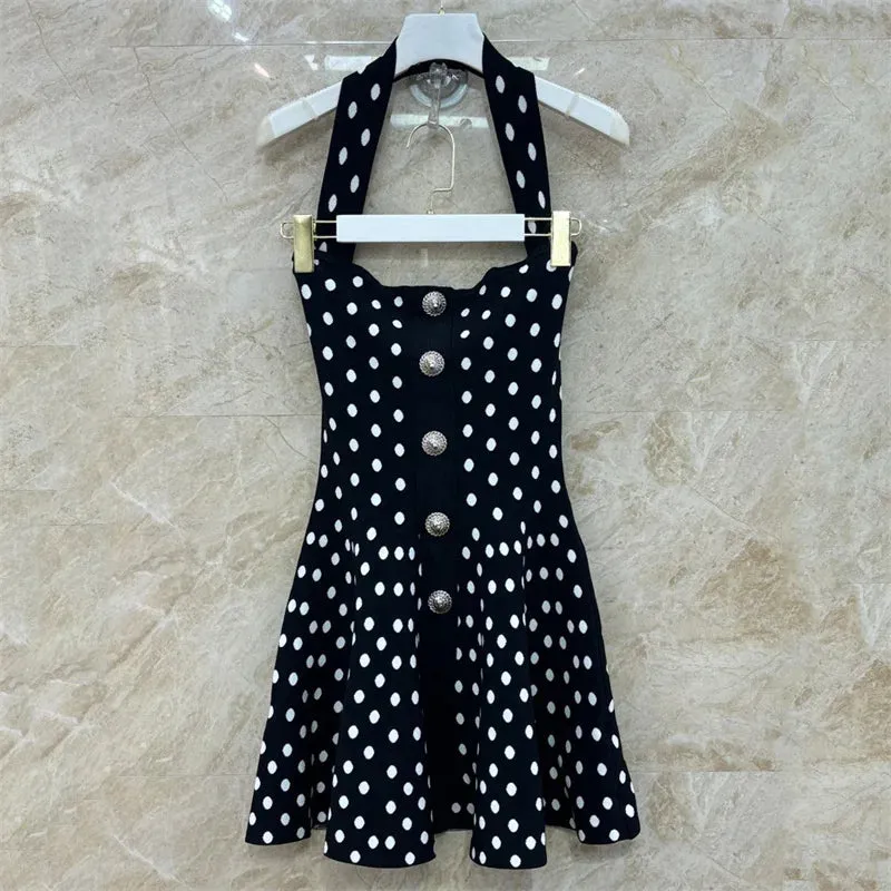 Polka Dots Women's Couture Summer Cocktail Fit & Flare Mini Dress