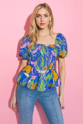 Printed Poplin Peplum Top