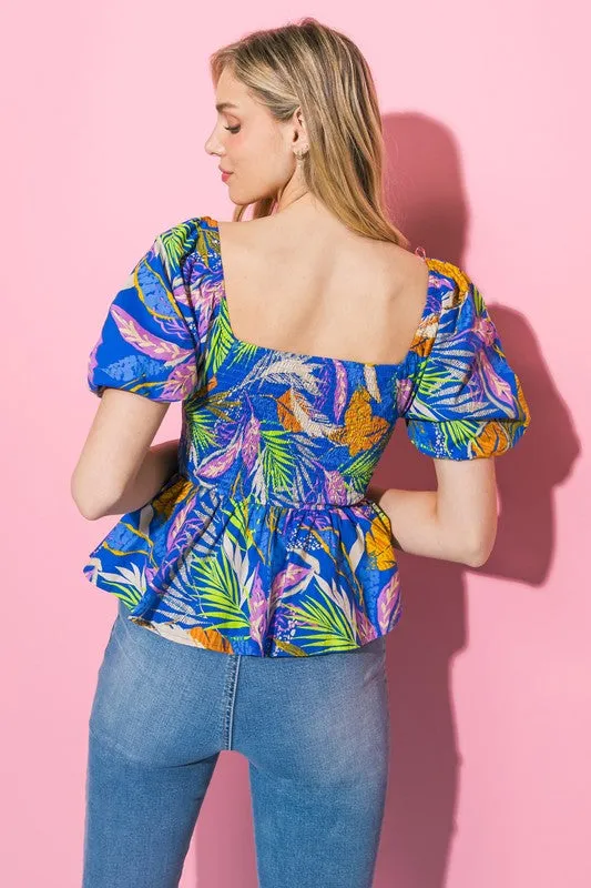 Printed Poplin Peplum Top