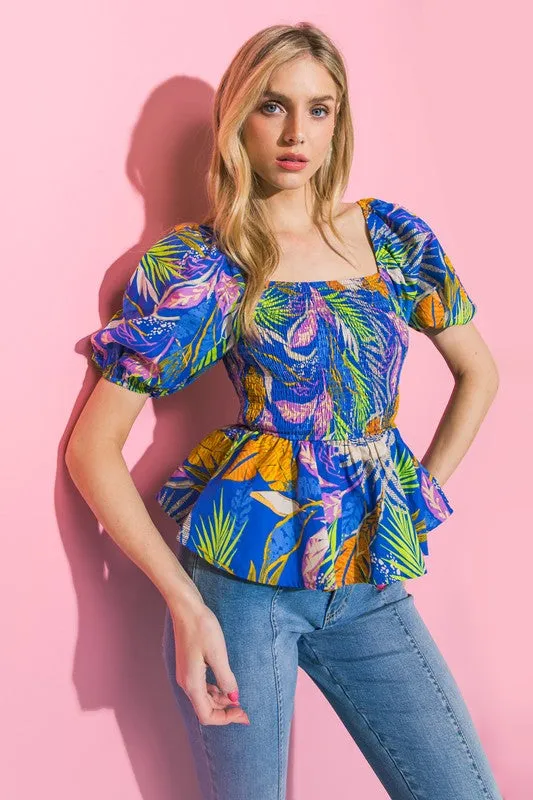 Printed Poplin Peplum Top