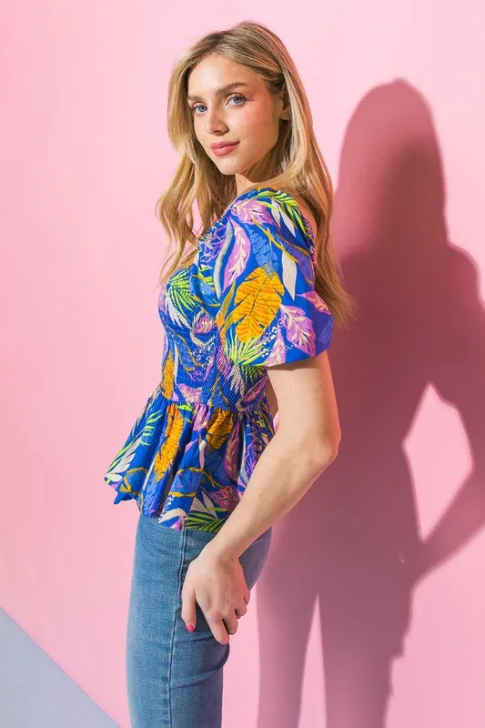 Printed Poplin Peplum Top