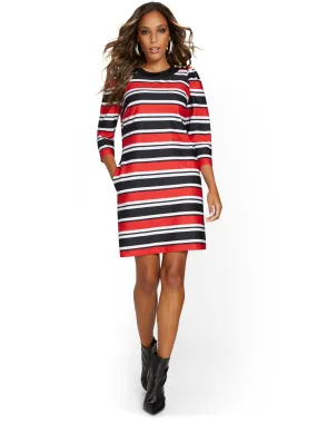 Puff-Sleeve Stripe Shift Dress - Superflex