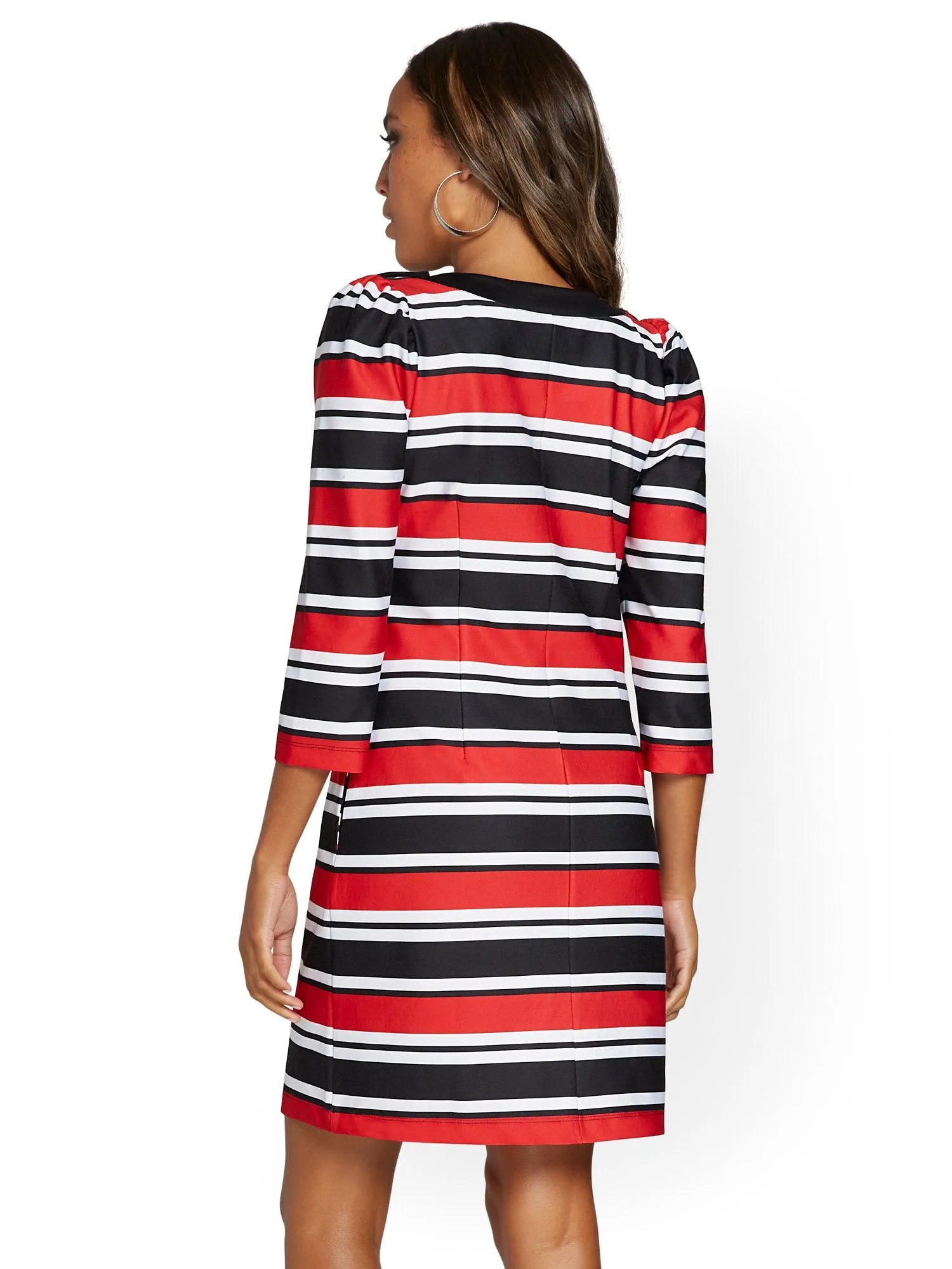 Puff-Sleeve Stripe Shift Dress - Superflex