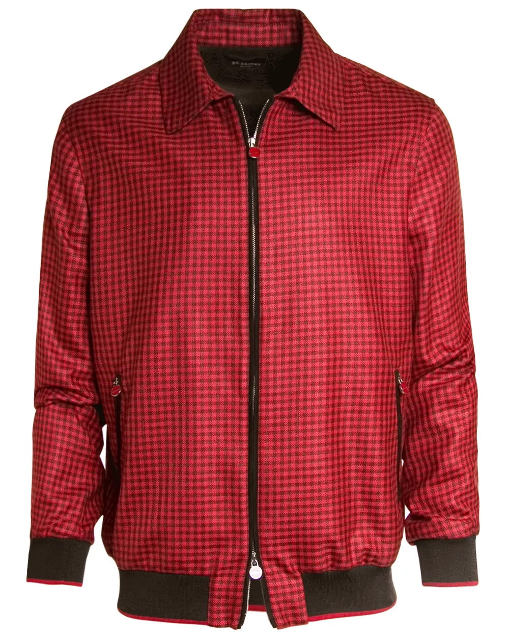 Red Burgundy Check Bomber Jacket with Suede Trim