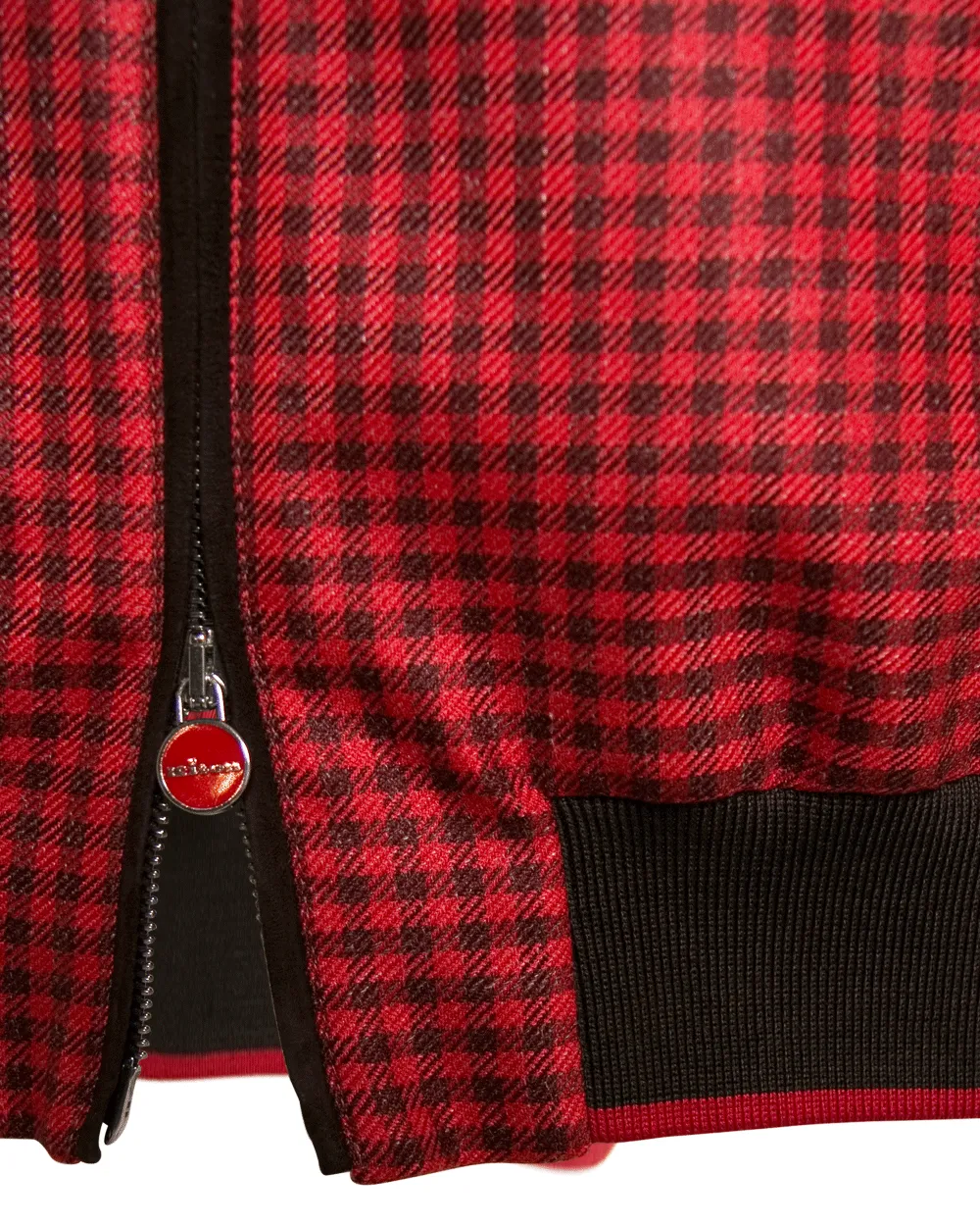 Red Burgundy Check Bomber Jacket with Suede Trim