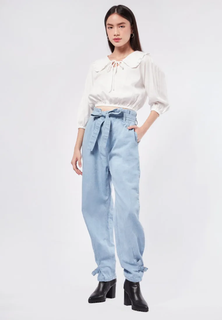 Regular Fit Paperbag Denim Pants