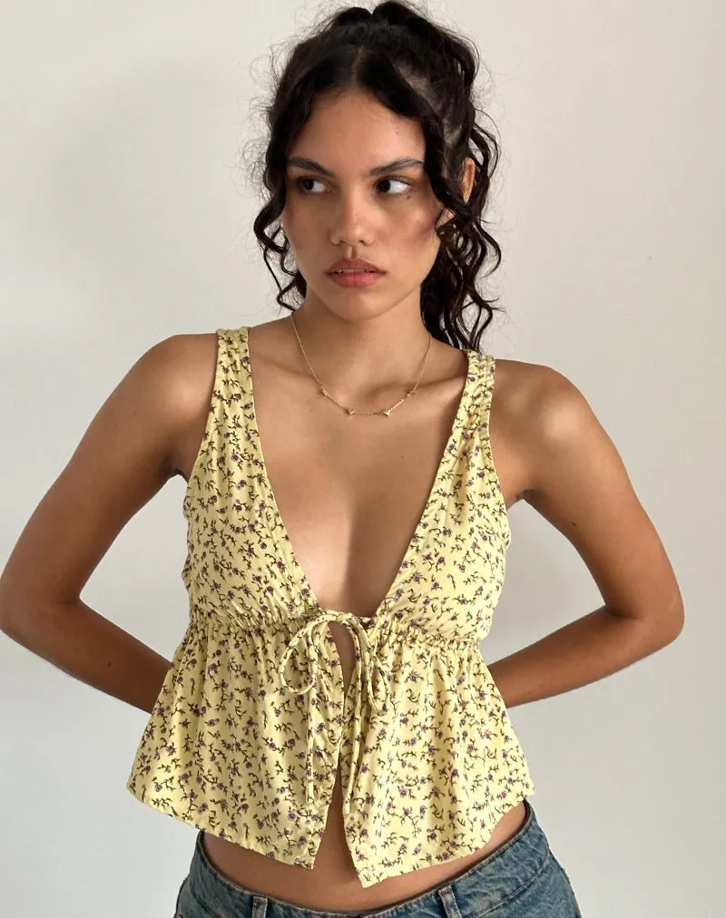 Rolia Tie Front Top in Flowing Flower Yellow