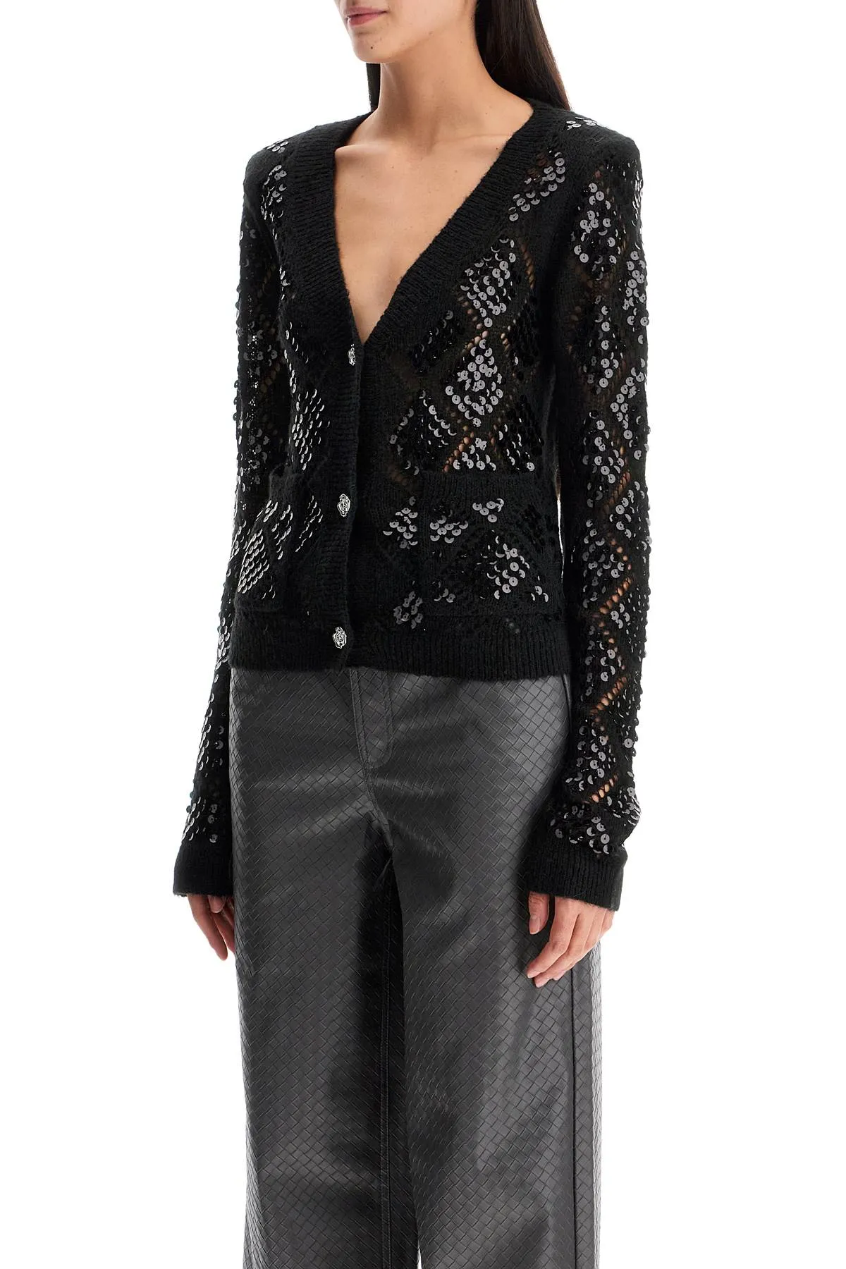 Rotate Perforated Cardigan With