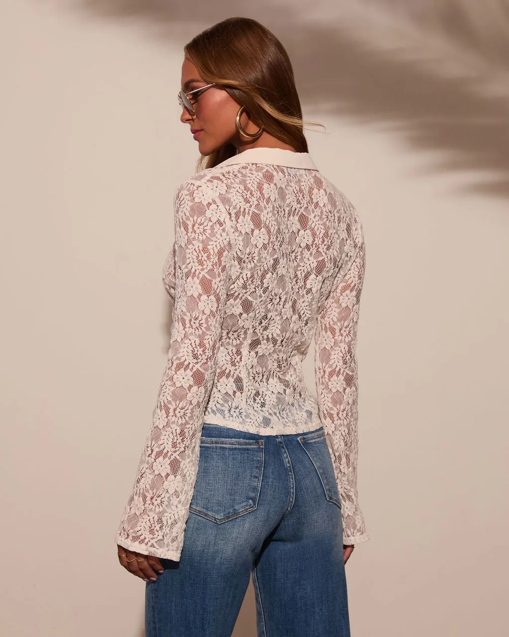 Serina Sheer Lace Button Down Top