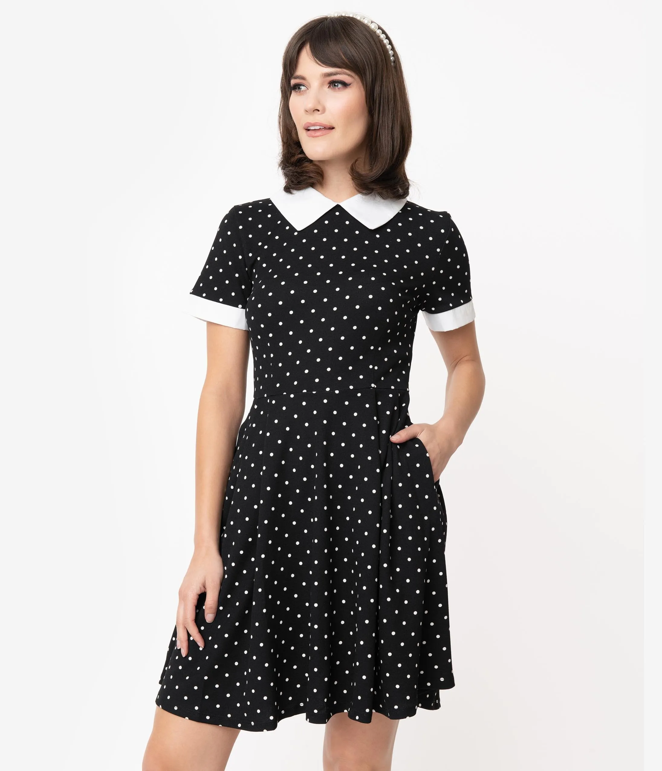 Smak Parlour Black & White Pin Dot Babe Revolution Fit & Flare Dress