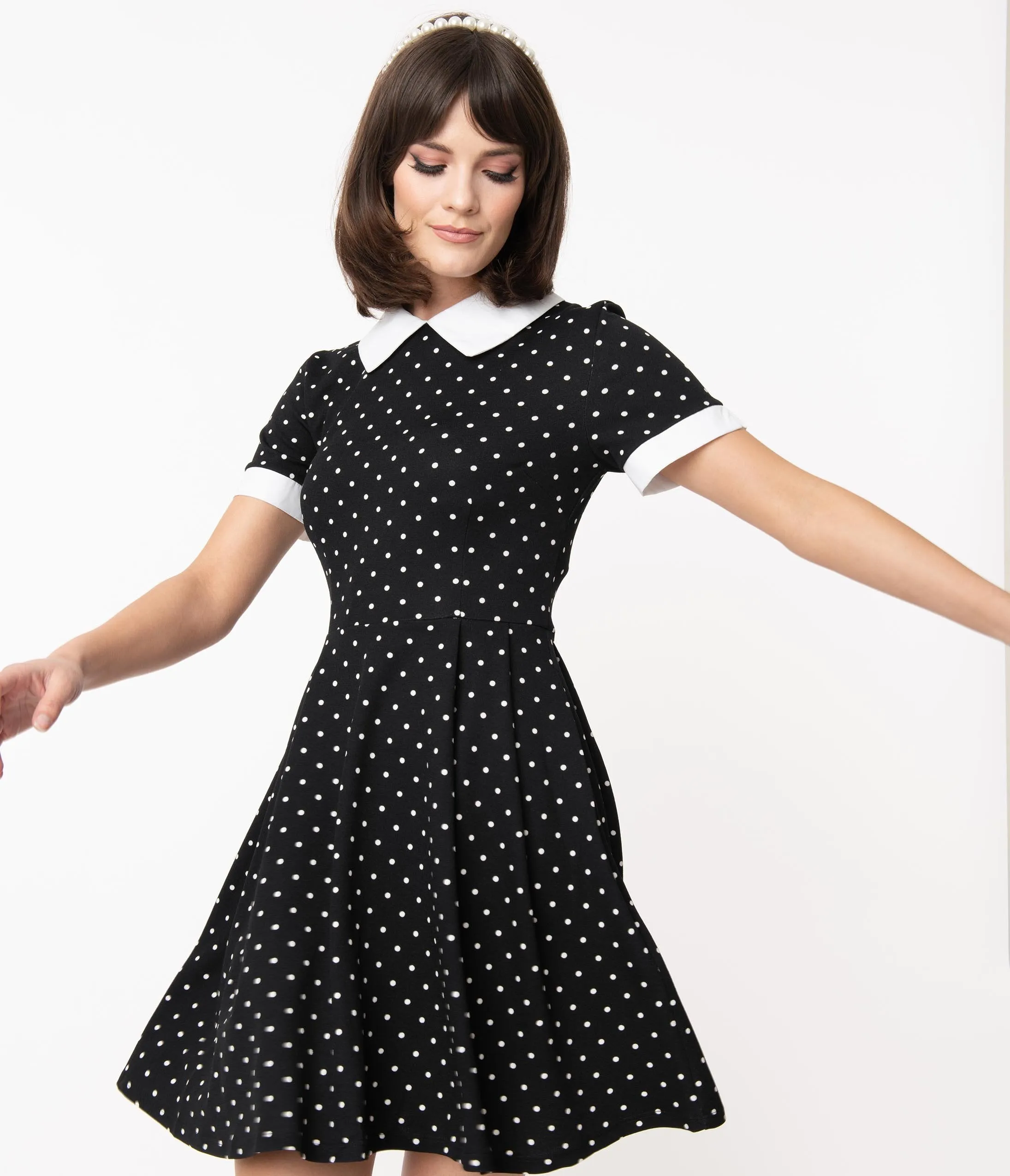 Smak Parlour Black & White Pin Dot Babe Revolution Fit & Flare Dress