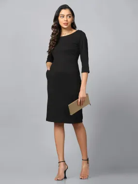 Stretch Knit Shift Dress- Black