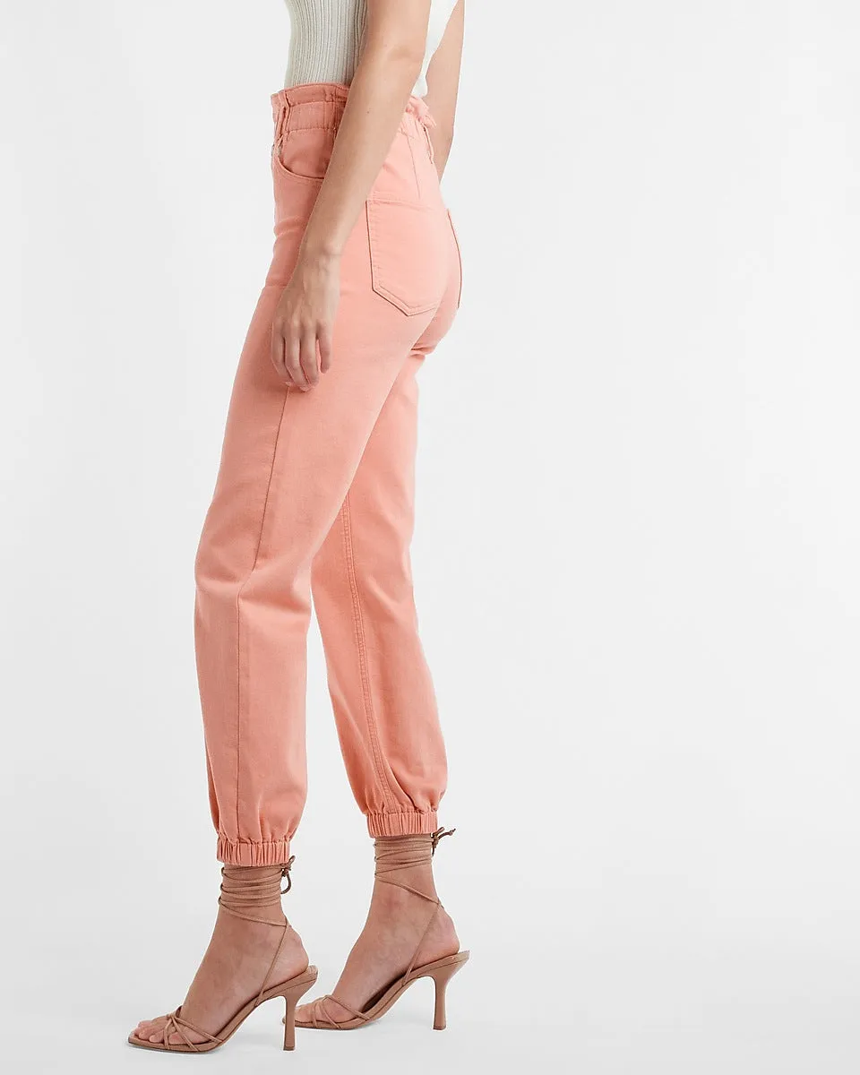 Super High Waisted Paperbag Button Fly Knit Twill Jogger Pant in Amalfi Blush