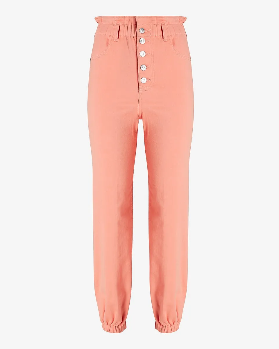 Super High Waisted Paperbag Button Fly Knit Twill Jogger Pant in Amalfi Blush