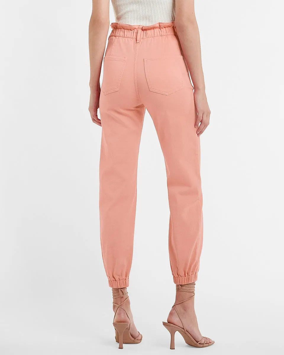 Super High Waisted Paperbag Button Fly Knit Twill Jogger Pant in Amalfi Blush