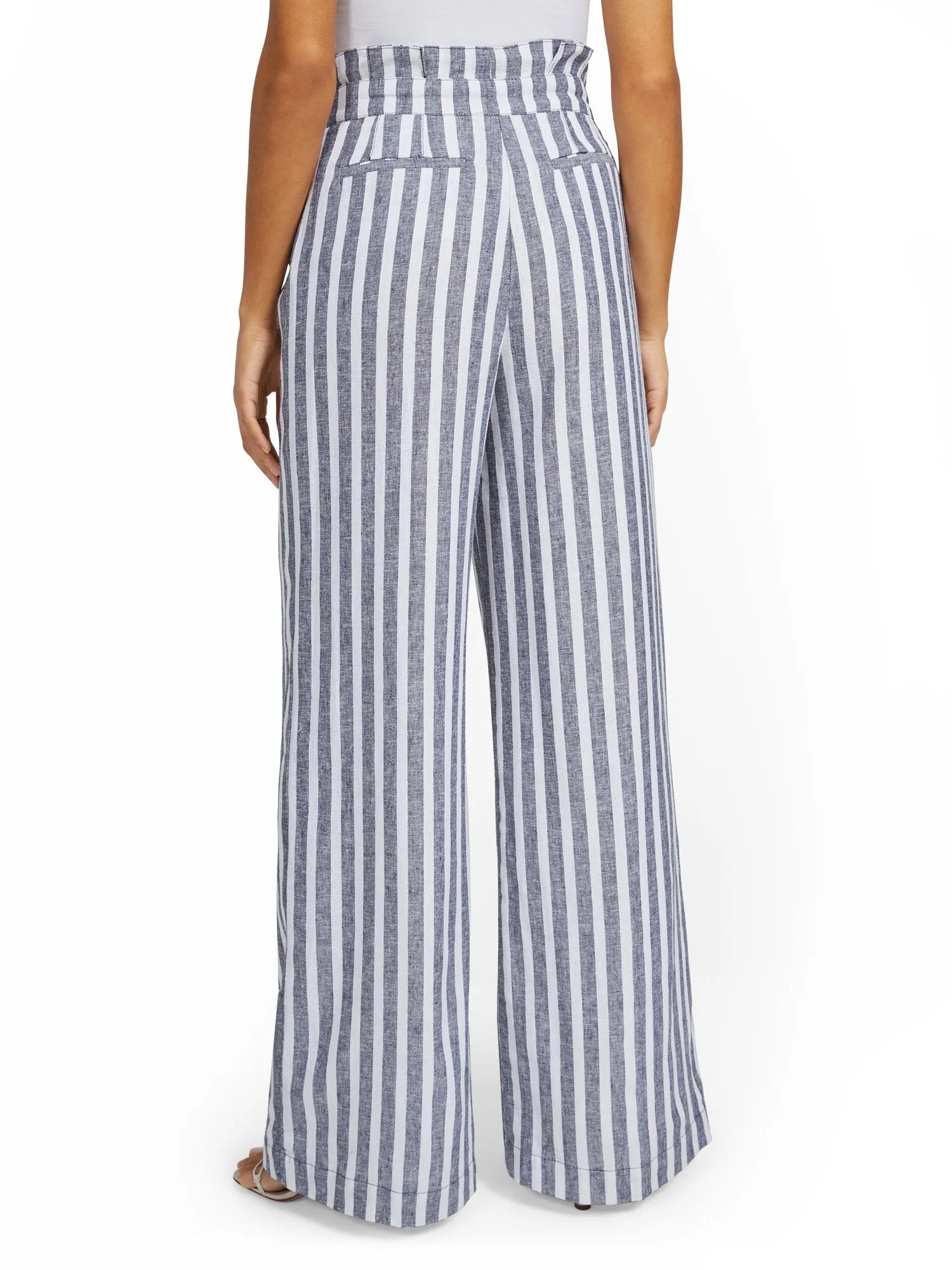 Tall Linen-Blend Nautical Stripe Paperbag Wide-Leg Pant