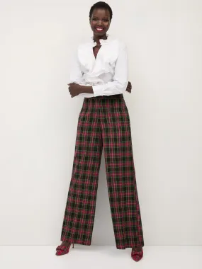 Tartan Paperbag-Waist Wide-Leg Pant